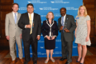 From left, Paul Tesluk, dean of the School of Management; Hero Alimchandani, CRC Alumnus of the Year; Ann Cohen and Alex Ampadu, CRC Faculty Members of the Year; and Gwen Appelbaum, assistant dean and director of the Career Resource Center. Photo: Joe Cascio