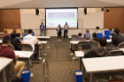 Members of the student leadership team open UB Stadium Hack 2016, which aimed to develop ideas to transform and improve stadium hospitality. Photo: The Onion Studio