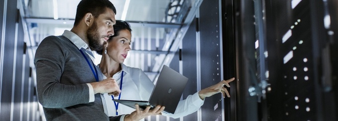 IT professionals in a data center. 