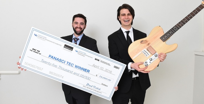 Ryan Jaquin and Shane Nolan, winners of the 2018 Henry A. Panasci Jr. Technology Entrepreneurship Competition for their company, Bitcrusher. Photo: Nancy J. Parisi. 