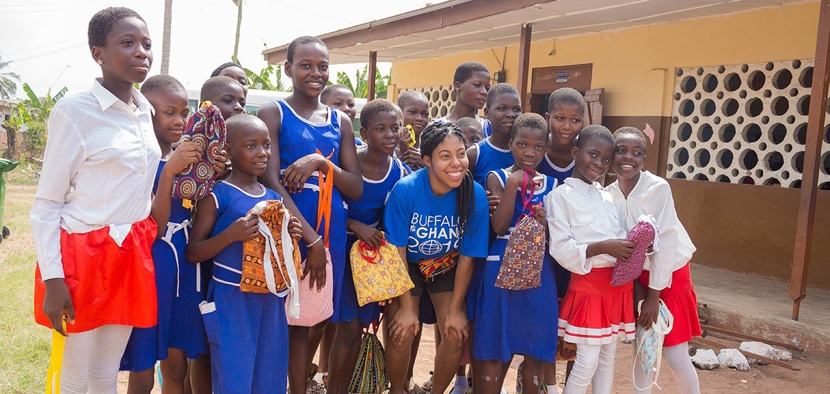Vazquez with a group of children in Ghana. 