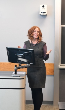 Professor Dianna Cichocki records a lecture. 