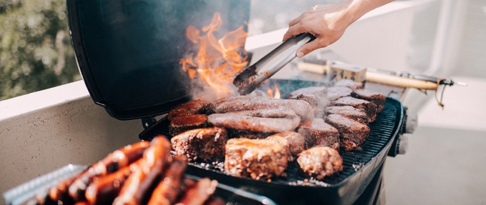 Meat on a grill. 