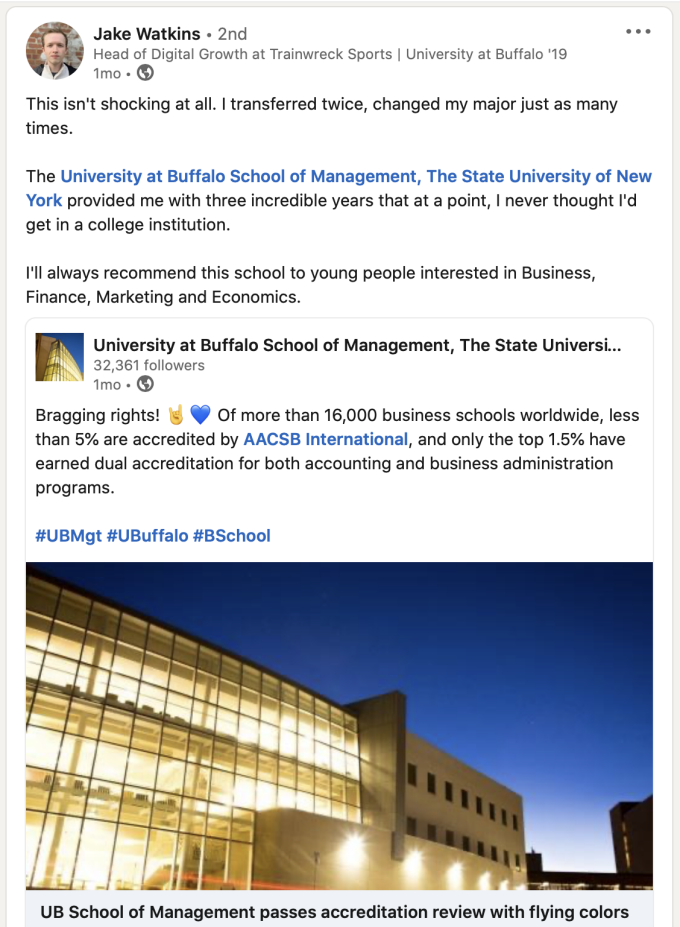 Jake Watkins' LinkedIn post. 