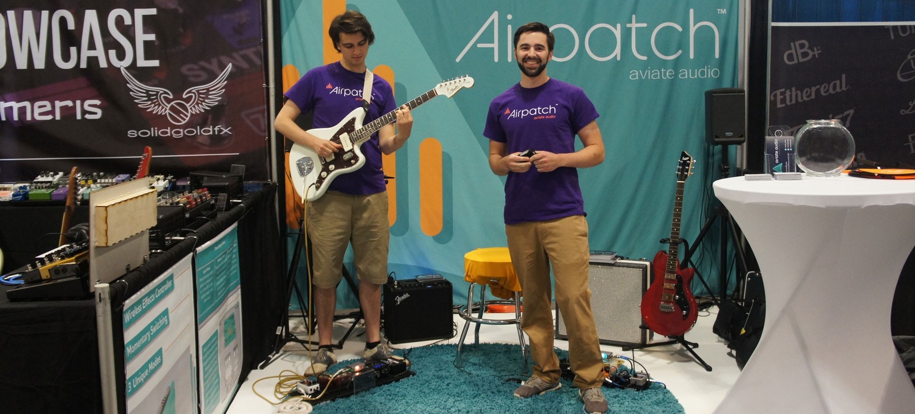 Shane Nolan and Ryan Jaquin demonstrate the Airpatch at the 2019 National Association of Music Merchants trade show. 