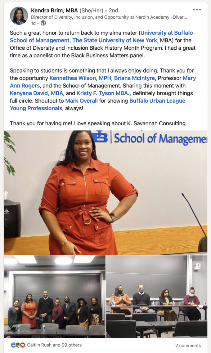 Read her post on LinkedIn's website about speaking at the diversity and inclusion event. 
