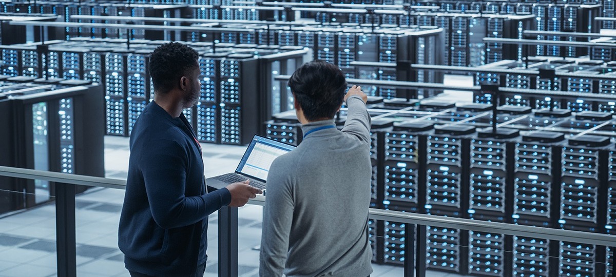 Workers in a data center.