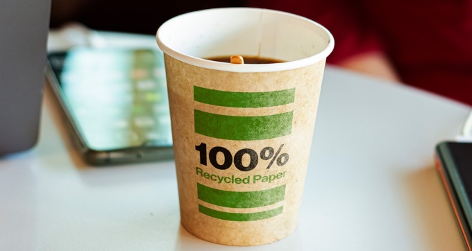 Recycled coffee cup. 