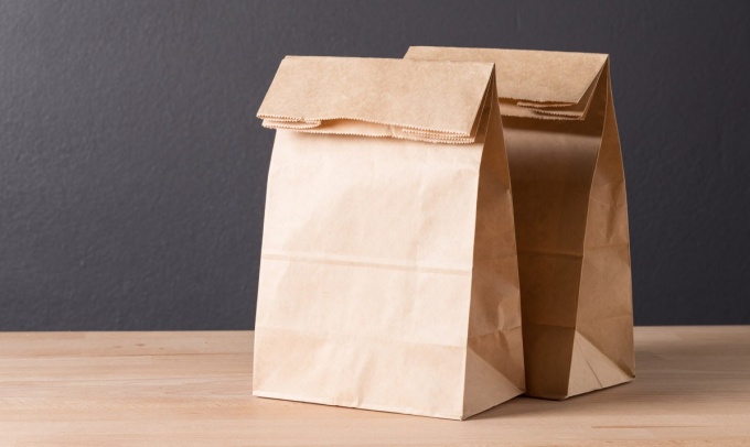 Two brown lunch bags. 