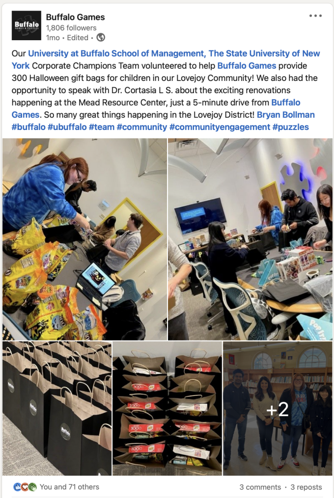 Buffalo Games' LinkedIn post. 