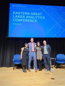 Sanjukta Smith, Kyle Hunt, presenter Abigail Maines, BS ’97, MBA ’99, of HiddenLayer, and Dominic Sellitto. 
