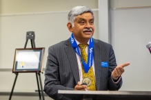 Dean Ananth Iyer was honored at the installation event for the H. William Lichtenberger Chair in the Alfiero Center in October 2023. President Tripathi also offered some remarks at the ceremony. Photographer: Douglas Levere. 
