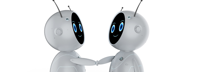 Robots shaking hands. 