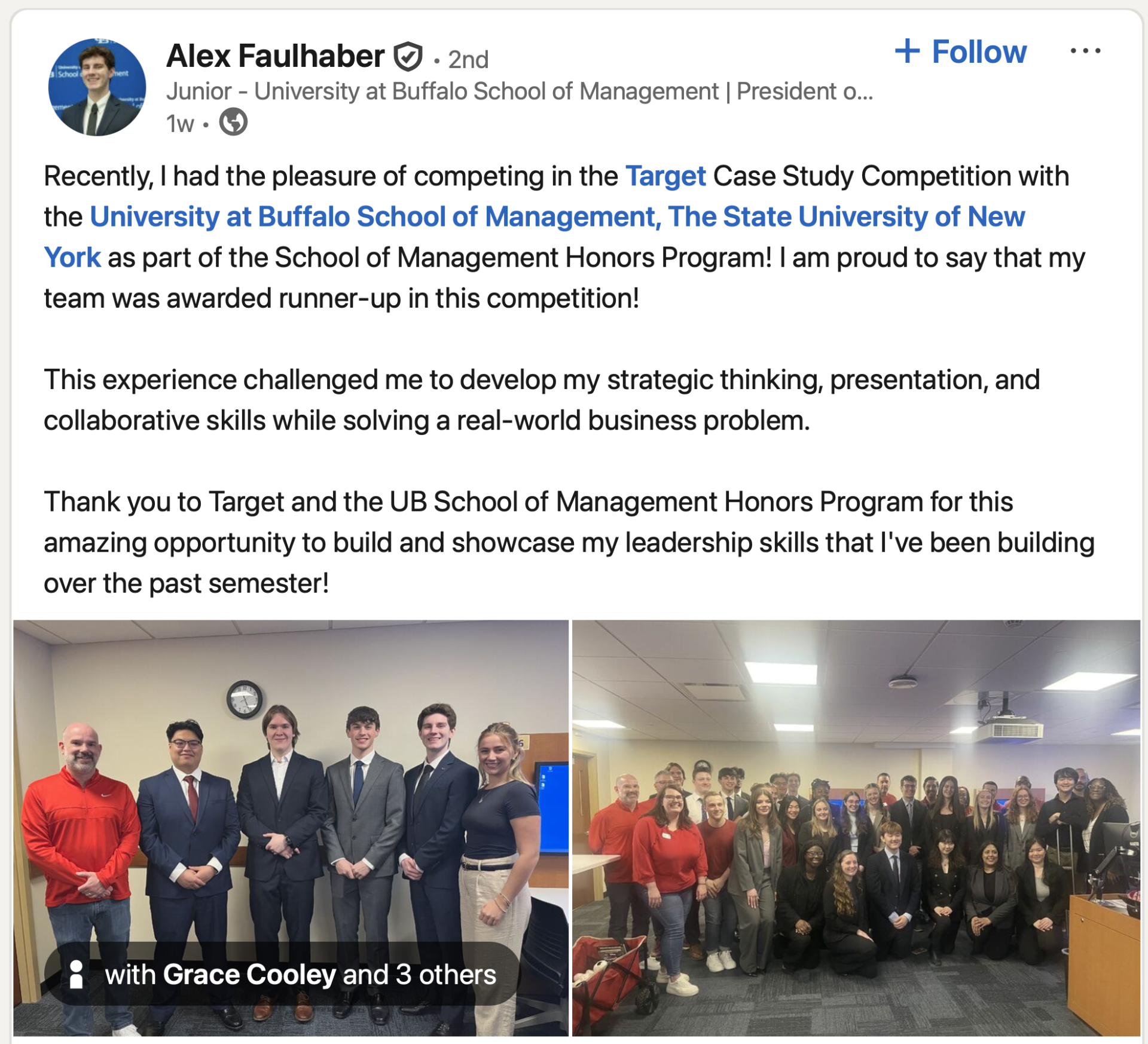 Alex Faulhaber LinkedIn post. 