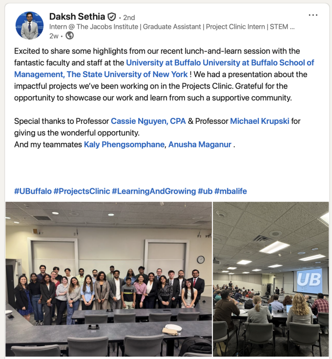 Projects Clinic LinkedIn post. 