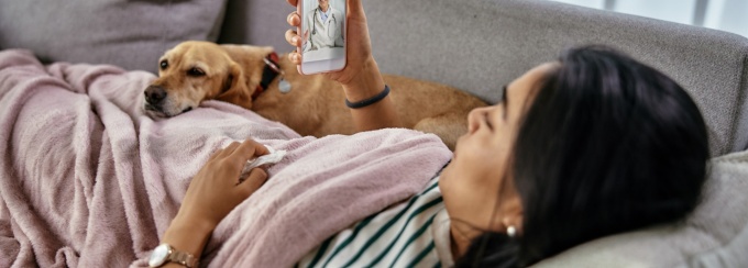 video call and online consultation with a doctor due to illness. 