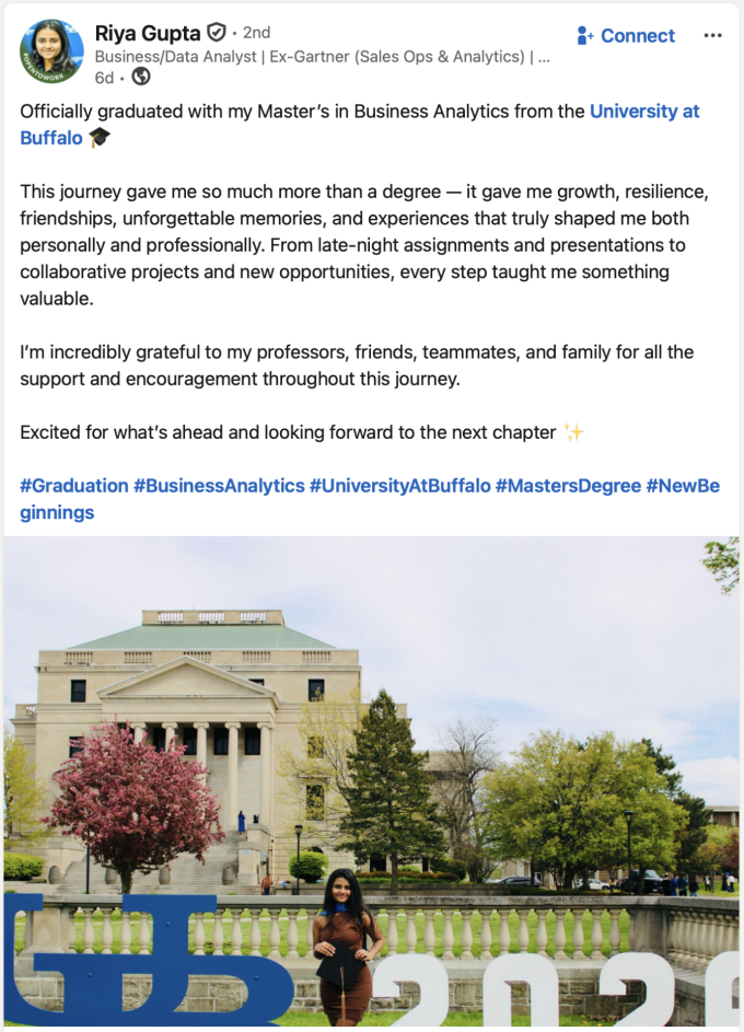 Riya Gupta LinkedIn post. 