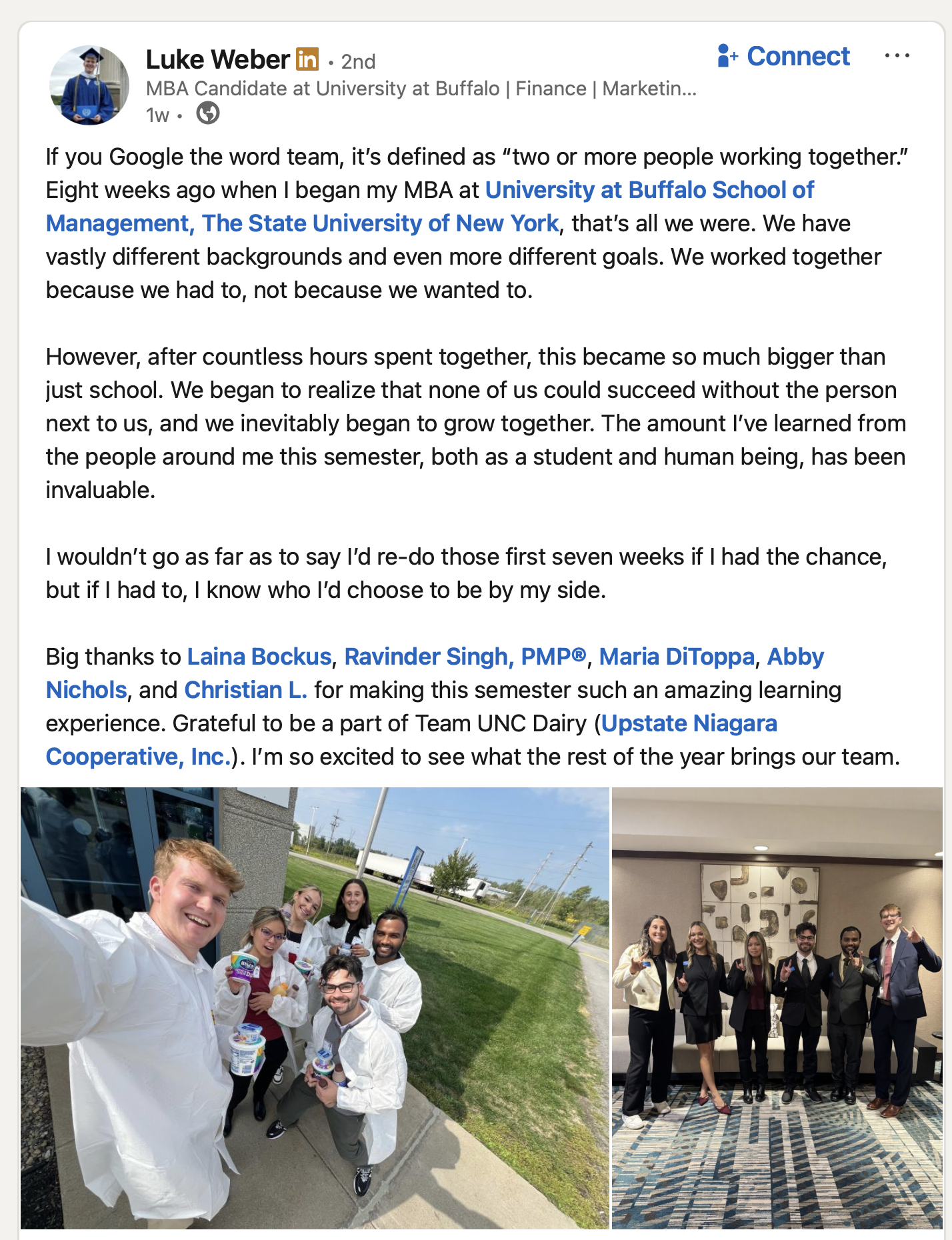 Luke Weber LinkedIn post.