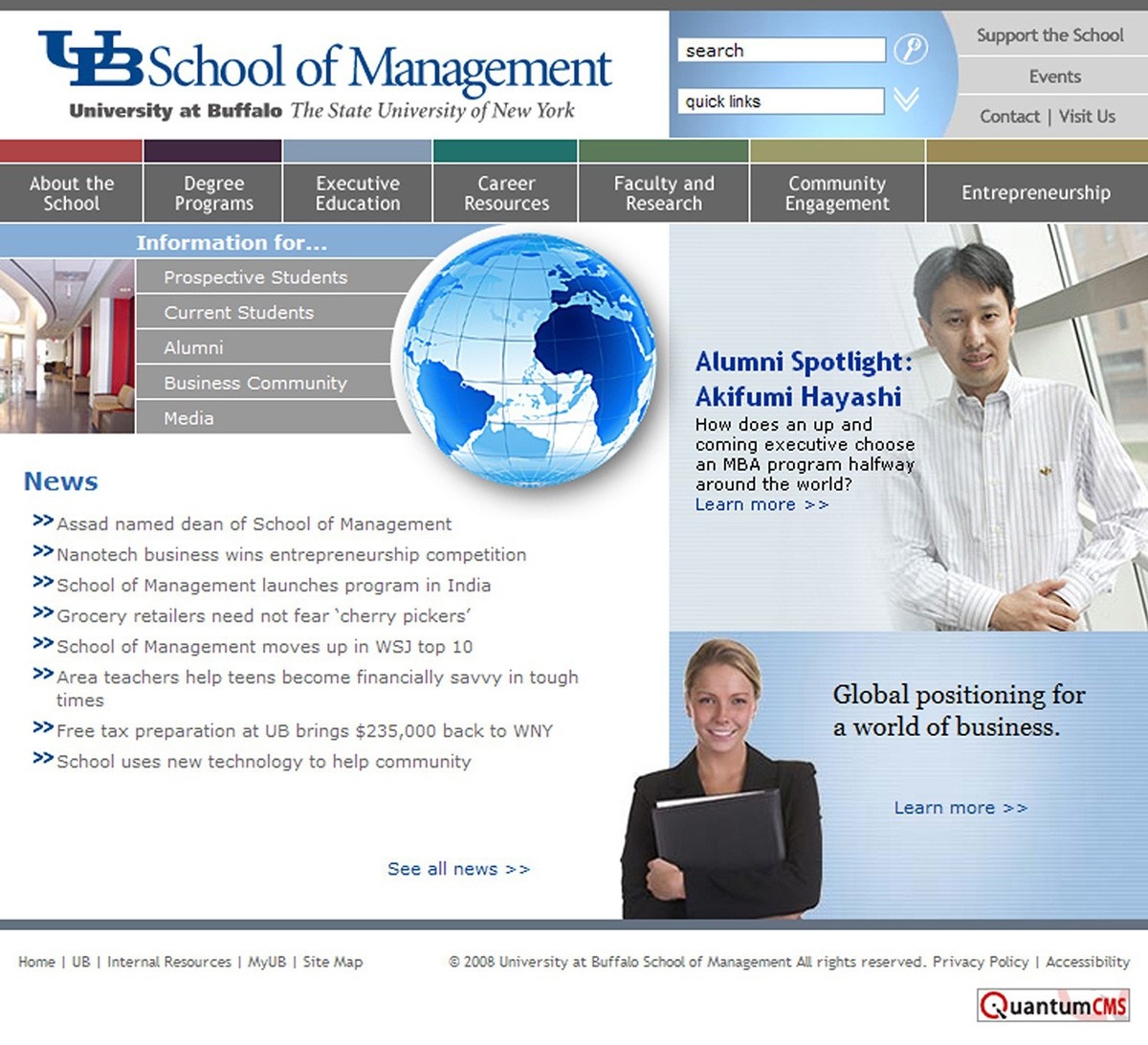 landing page for UB School of Management. 
