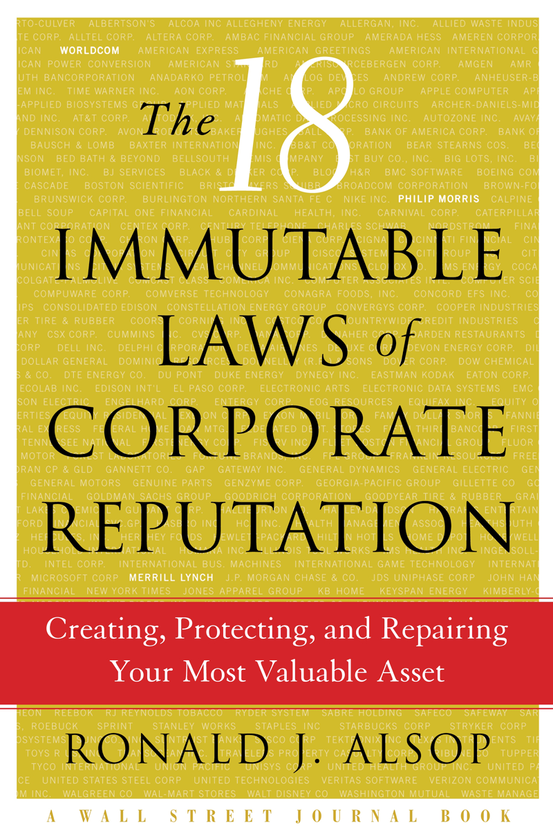 Book cover for the 18 Immuteable Laws of Corporate Reputation. 