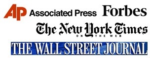 AP, Forbes, The New York Times and Wall Street Journal logos. 