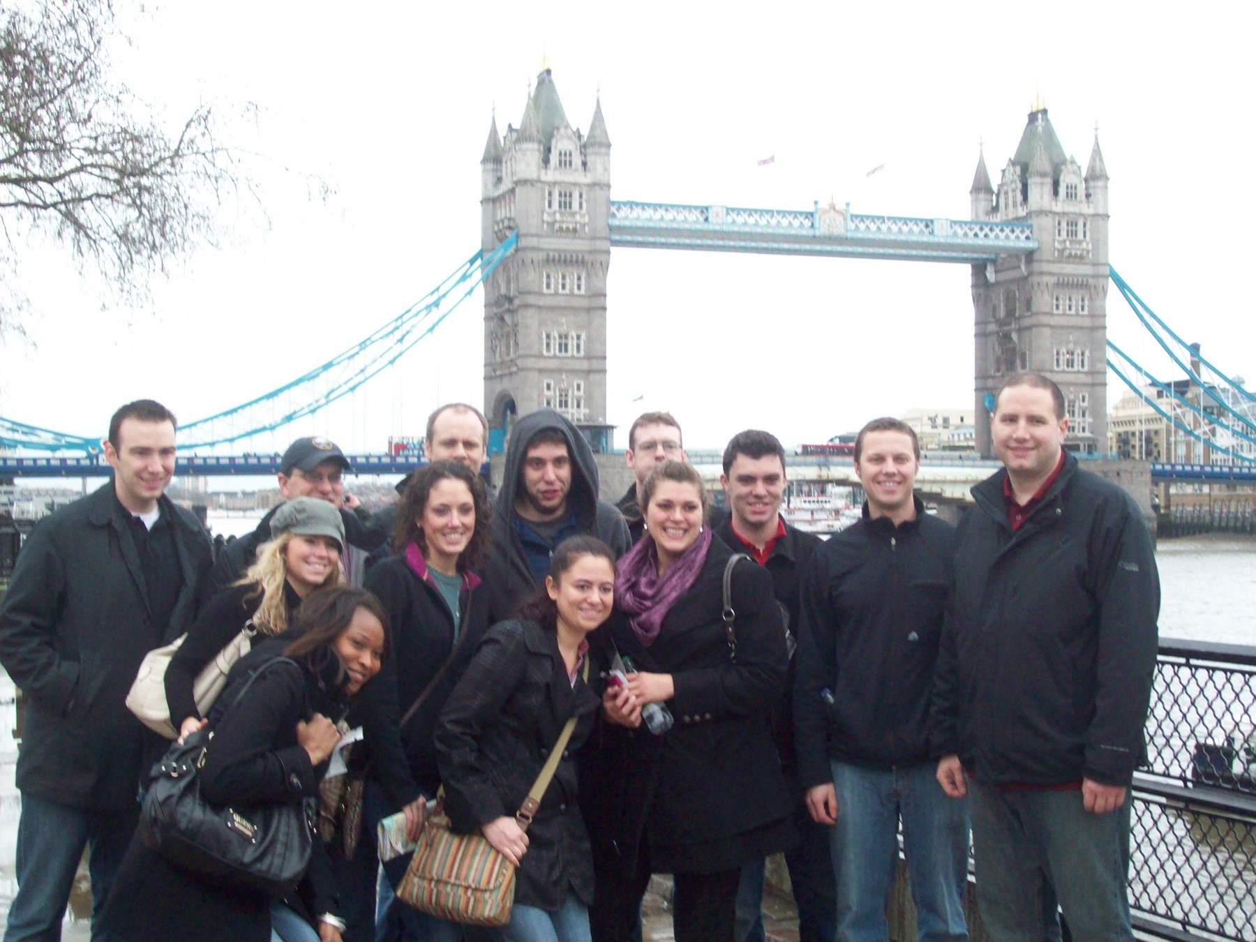 Students in front of the Tower Bridge in London. 