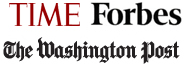 Time, Forbes, Washingto Post logos. 