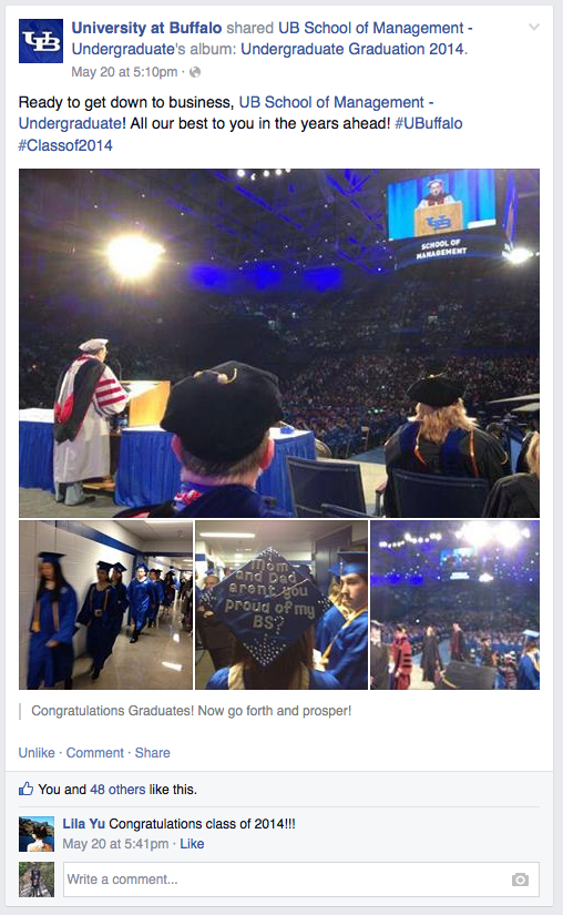 Social media post from 2014 UB Commencement. 
