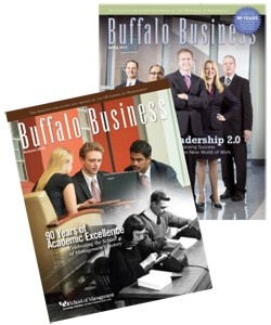 Collage of covers from Buffalo Business Magazine. 