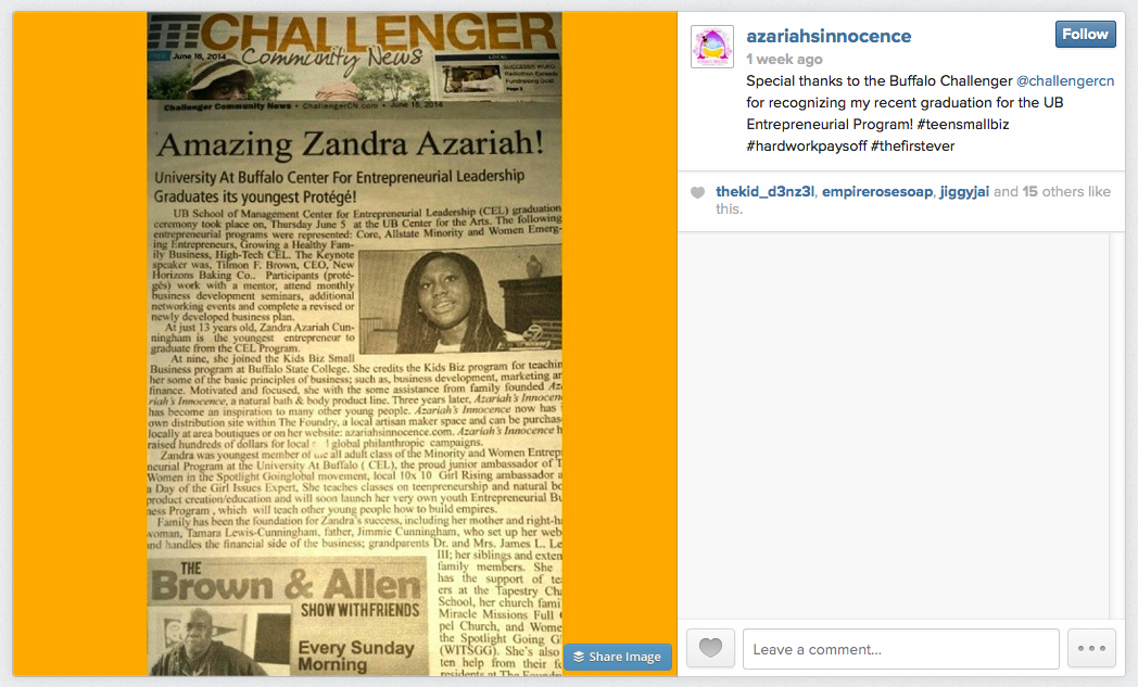 Zandra Azariah's social media post. 