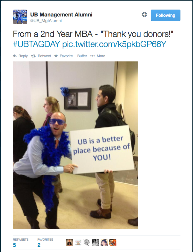 Social media post from UB Management Alumni. 