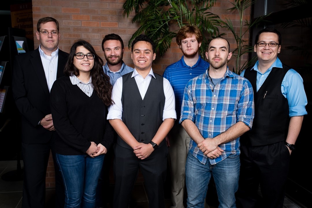 Zoom image: From left: David Murray, Alexandra Mazzei, Joe D'Amato, James Droste, Jesse Freeman, Woody Clark and Aaron Fiebelkorn. 