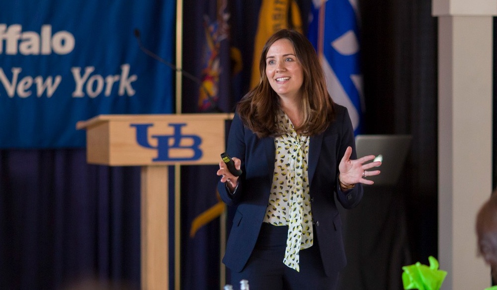 Zoom image: DiMaurizio discusses how to build an adaptive organization at the 2015 Leadership and Networks conference, presented by the School of Management's Center for Leadership and Organizational Effectiveness.&nbsp;Photo: Tom Wolf 
