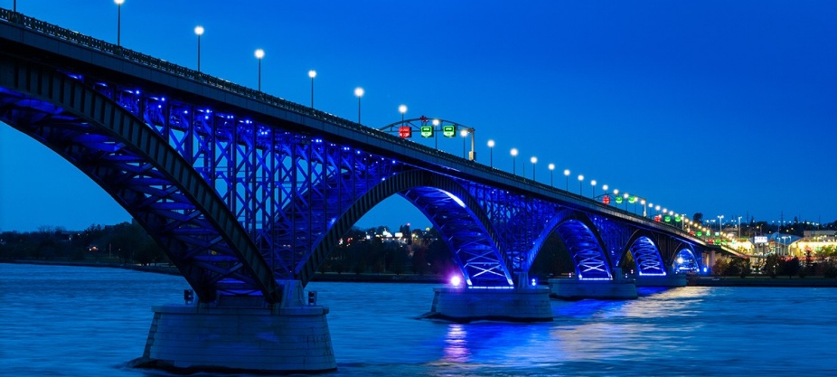 Peace Bridge lit in UB Blue. 