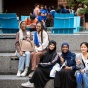 Students at welcome picnic in Paula's Plaza. 