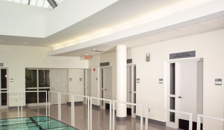 Breakout rooms as seen from the hallway. 