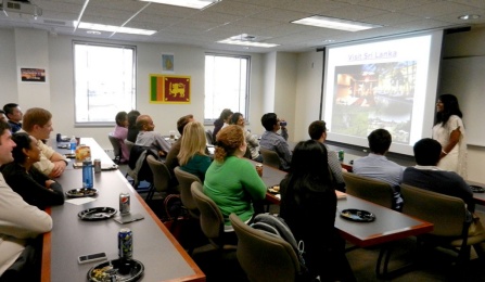 Conference room with people. 