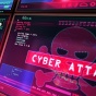 Photo of computer screens under cyberattack. 