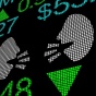 Digital board with numbers and graphics of two people talking. 