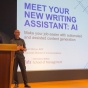 Ghosen and Manne on stage at the UB Communicators Conference. 