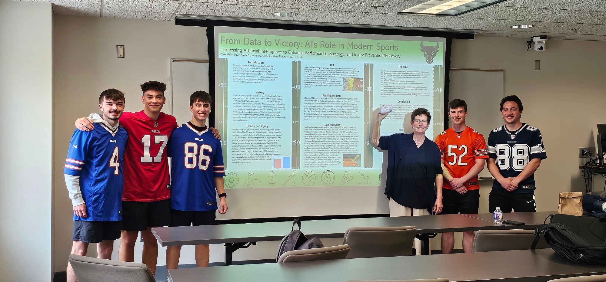 Photo of students Matt Skidmore, Blake Gallo, Devin Kowalski, Prof. Emerson, Cael Driscoll and Josh DiNicola. 