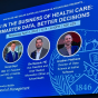 PowerPoint slide featuring panelists at the AI in the Business of Health Care presentation. 