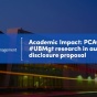 Image of Alfiero Center that reads "Academic Impact: PCAOB cites #UBMgt research in audit disclosure proposal.". 