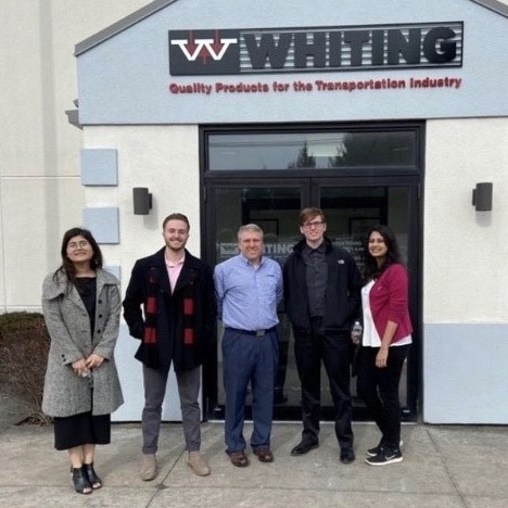 Zoom image: The Whiting Door team at their initial company visit in February. 