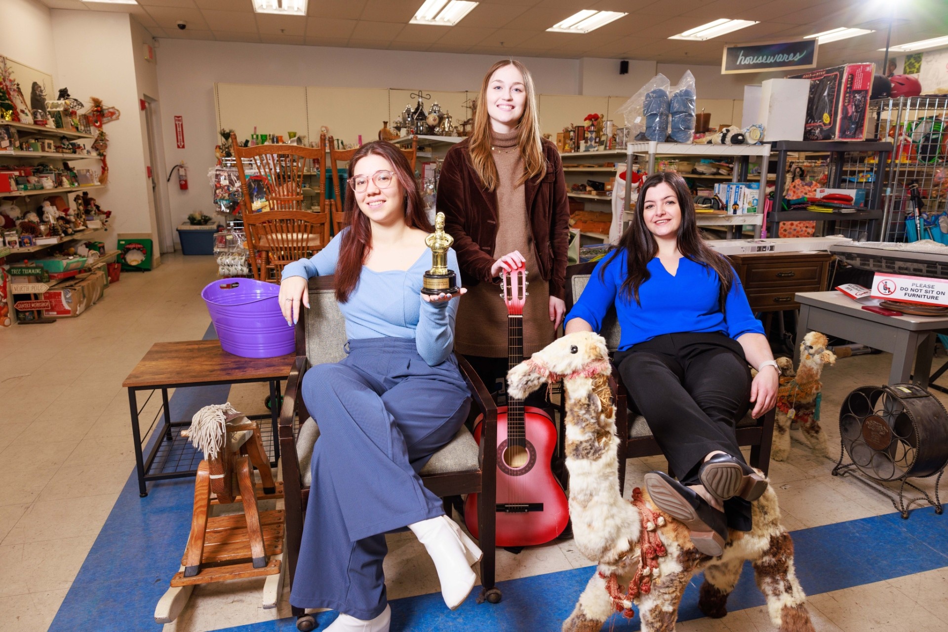 Kelly Zaky, MBA/MSW ’22, current MBA/MSW intern Janelle Valentine, and Cassidy Malough, MBA/MSW ’21, at Goodwill of Western New York. Photos: Stephen Gabris. 