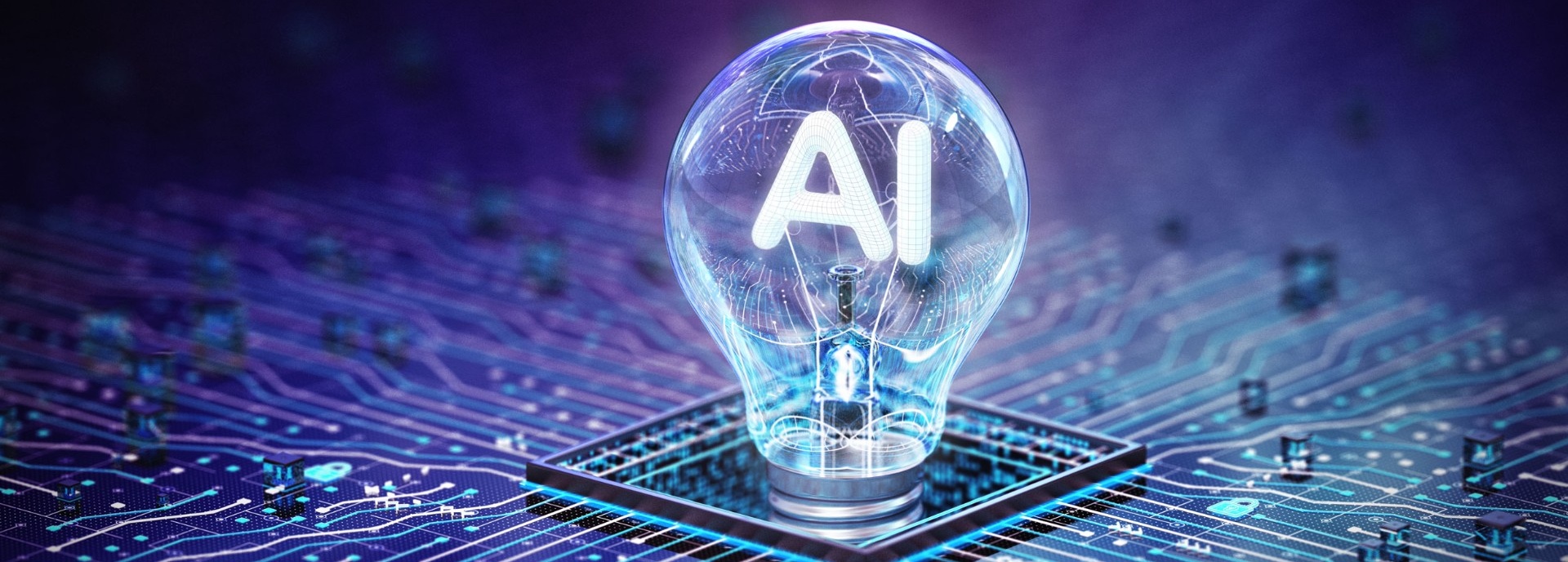 AI in a lightbulb on top of a computer chip. 