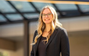 School of Management graduate student Katherine Mayer MSBA '24. Link goes to MS Business Analytics homepage. 