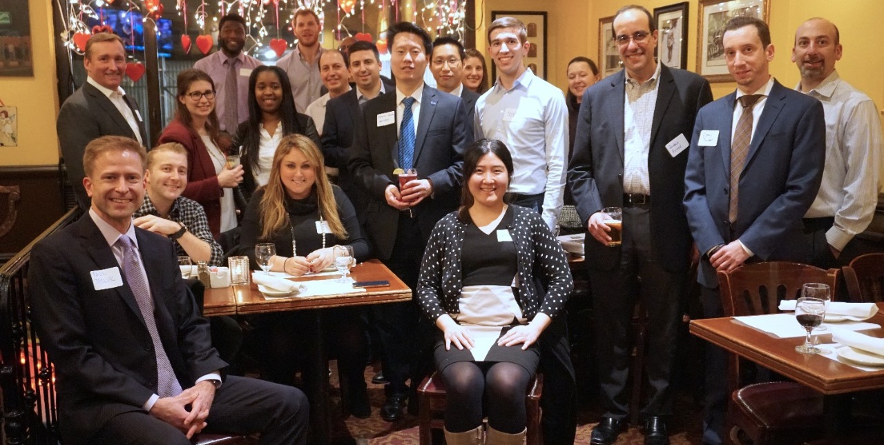 School of Management staff and alumni at a dinner in a restaurant New York City. 