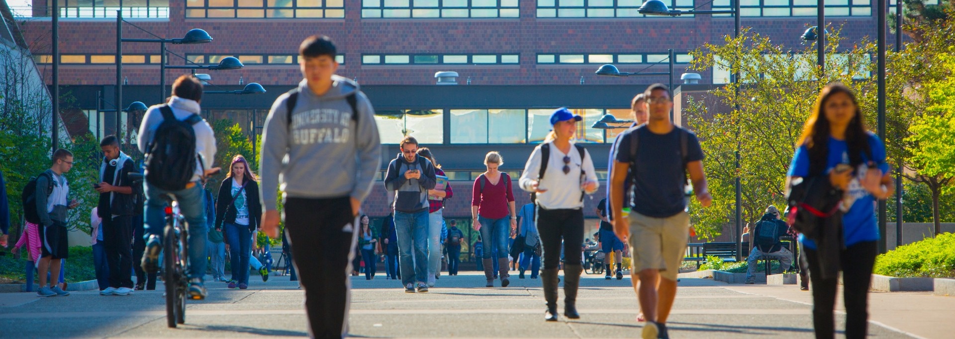 Many students walking across North Campus. 