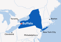 Map of Western New York with Buffalo indicated. 